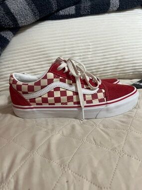 Vans Red and Cream Checkerboard Old Skool Sneakers